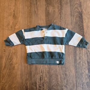 100% Organic Cotton Kids Green & White Striped Crewneck Sweatshirt Size 6m